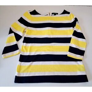 Lauren Ralph Lauren Womens L (True M) Top 3/4 Sleeve Striped Gold Zipper Preppy